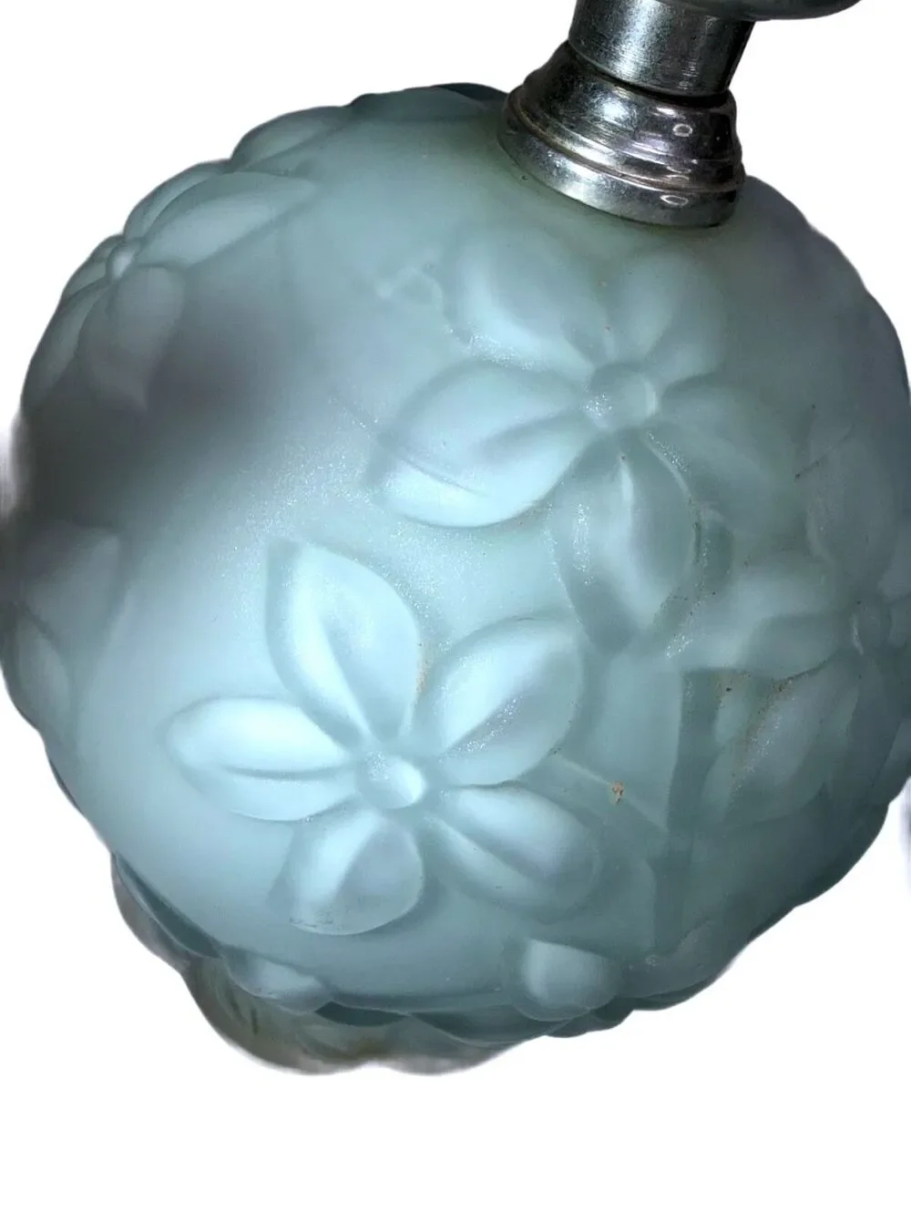 2 Vintage Satin Blue Glass Floral Globe Table Lamp Frosted Cottage Shabby Chic